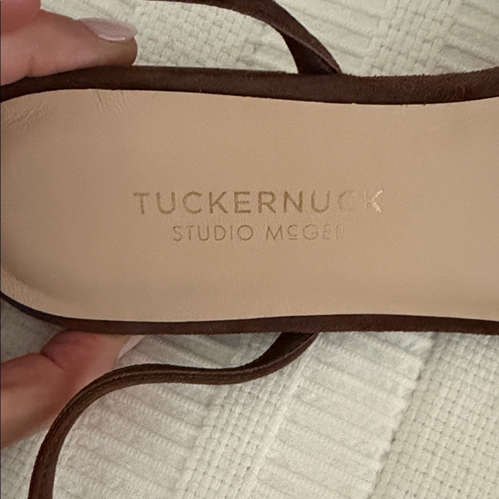 Tuckernuck x Studio McGee Dark Brown Knotted Suede Ankle-Strap Flat Sandals - Picture 3 of 4